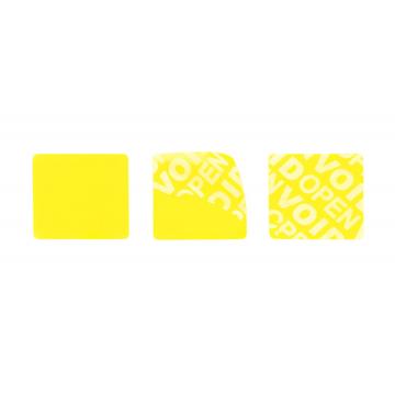 Żółta kwadratowa bezśladowa naklejka VOID o dużej przyczepności 20x20mm